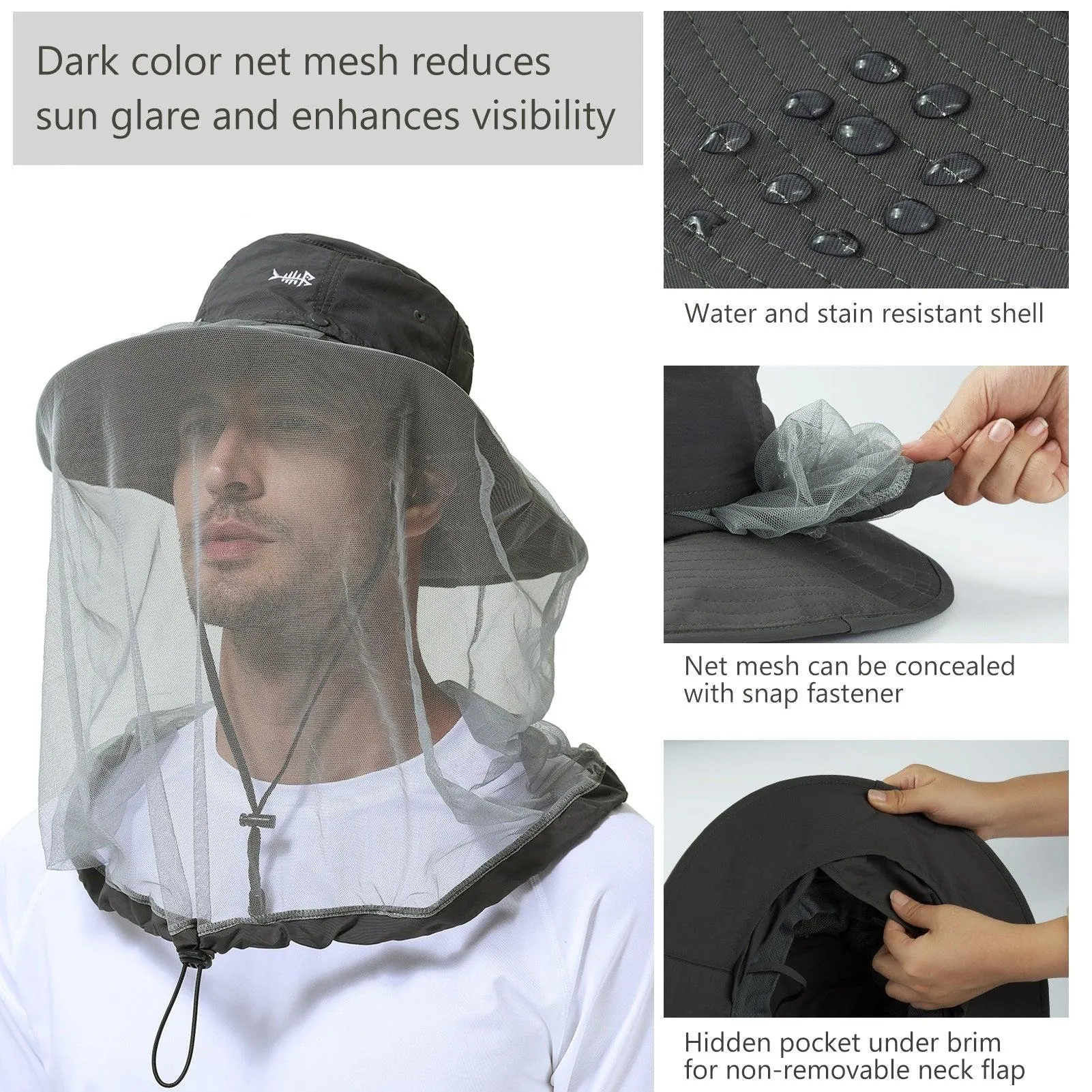 UPF 50  Mosquito Sun Hat with Neck Flap