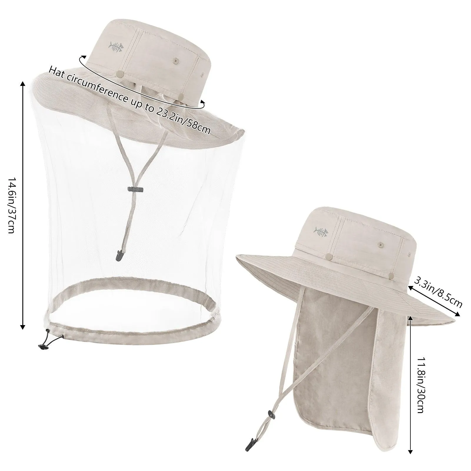UPF 50  Mosquito Sun Hat with Neck Flap