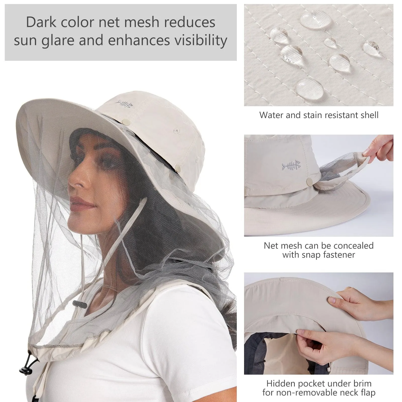 UPF 50  Mosquito Sun Hat with Neck Flap