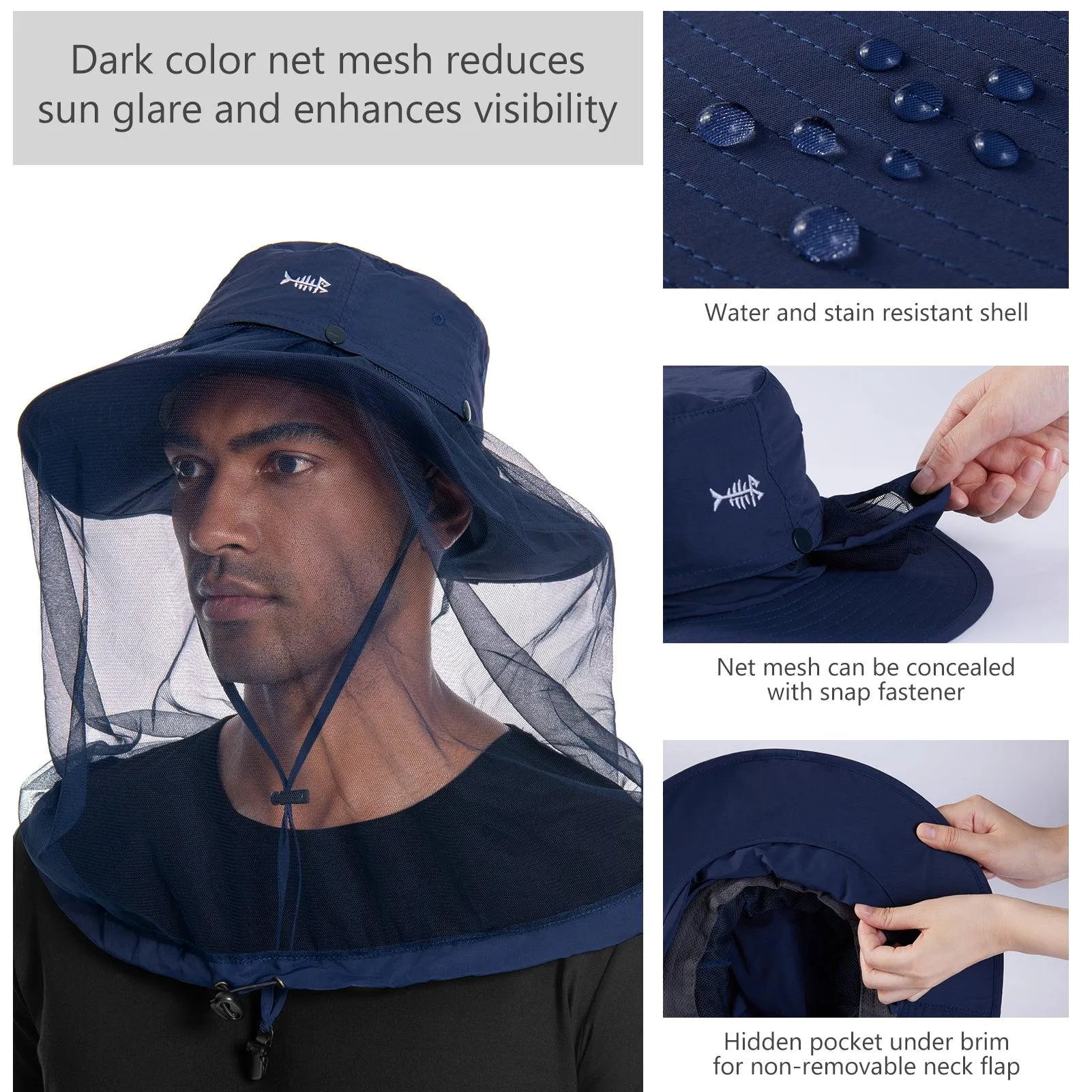 UPF 50  Mosquito Sun Hat with Neck Flap
