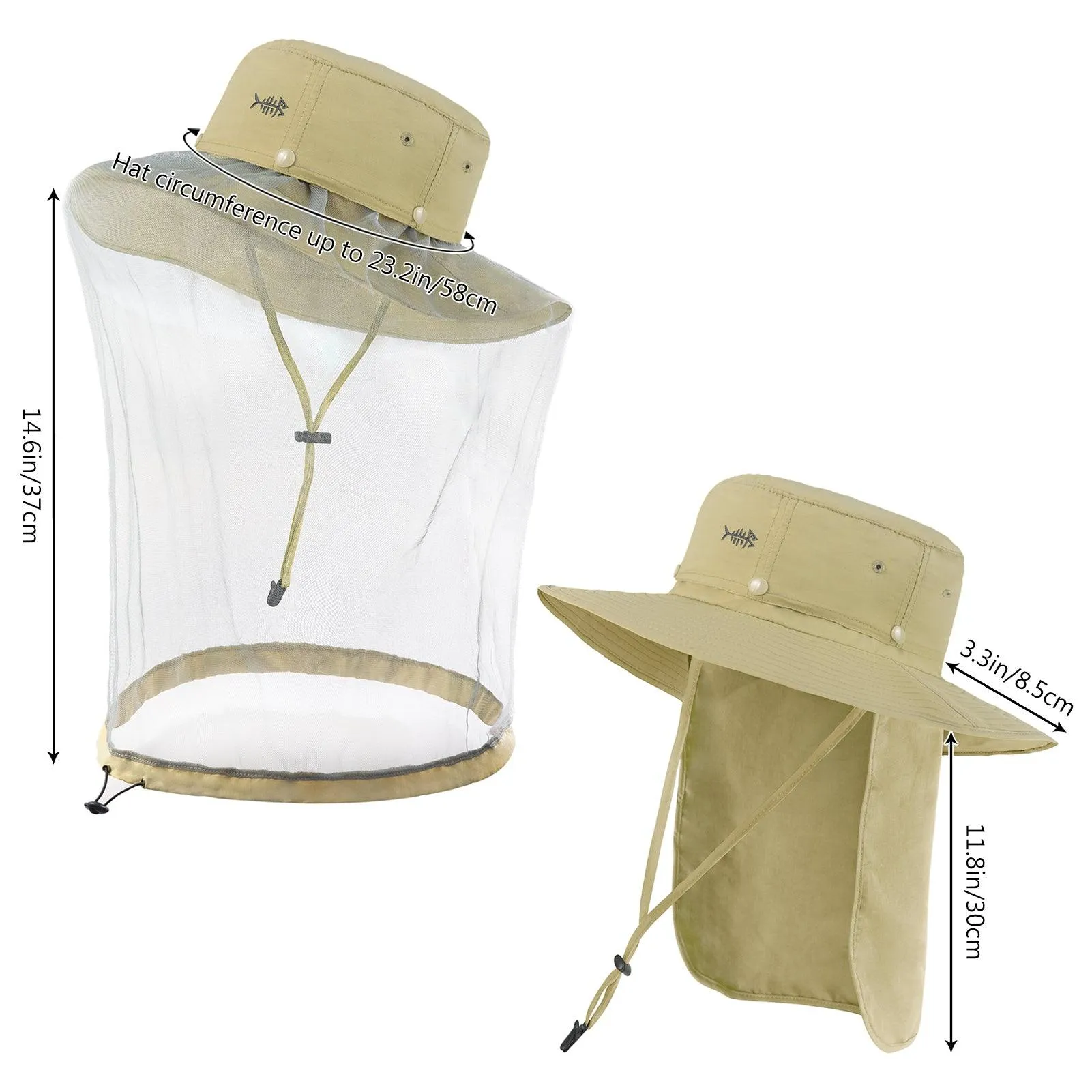 UPF 50  Mosquito Sun Hat with Neck Flap