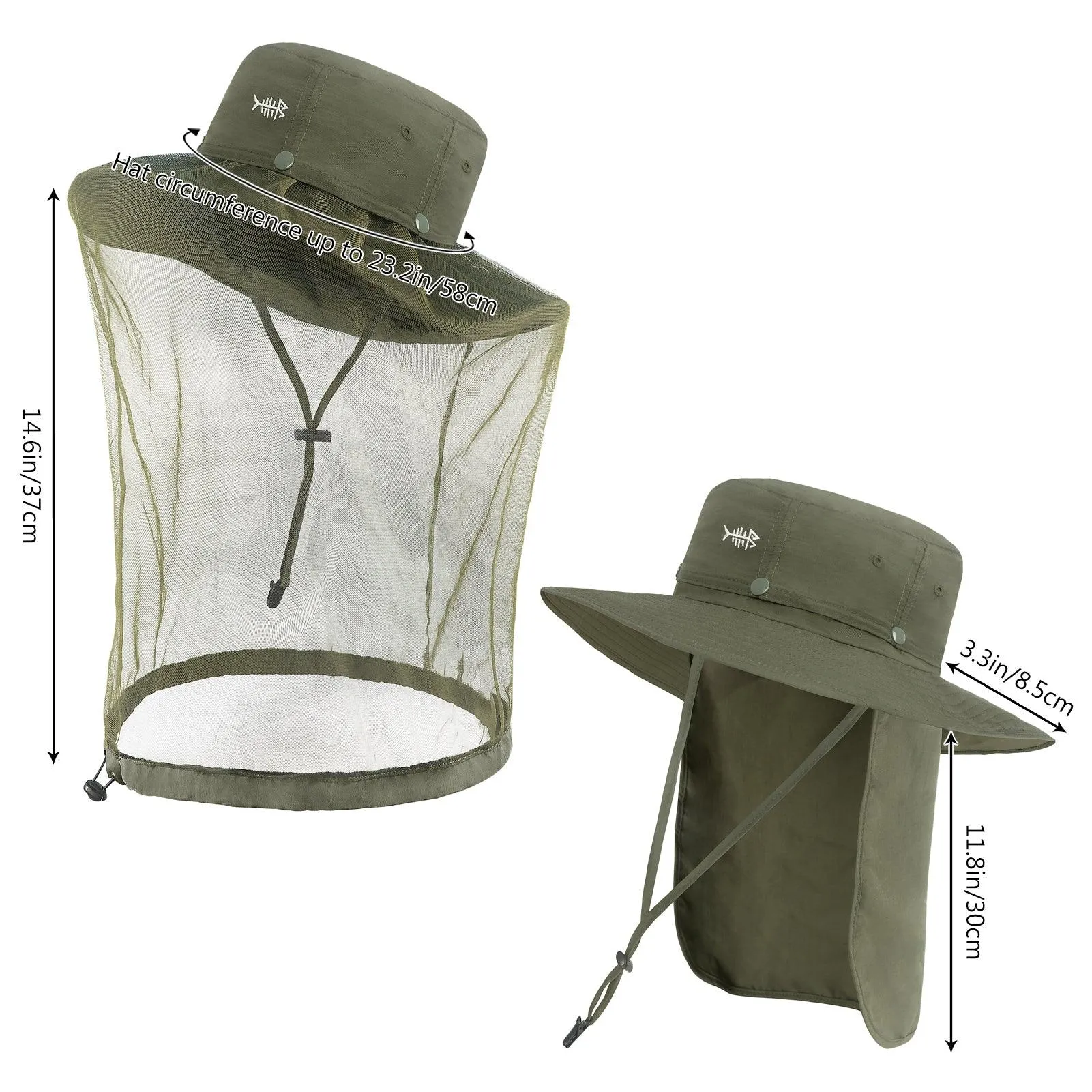 UPF 50  Mosquito Sun Hat with Neck Flap