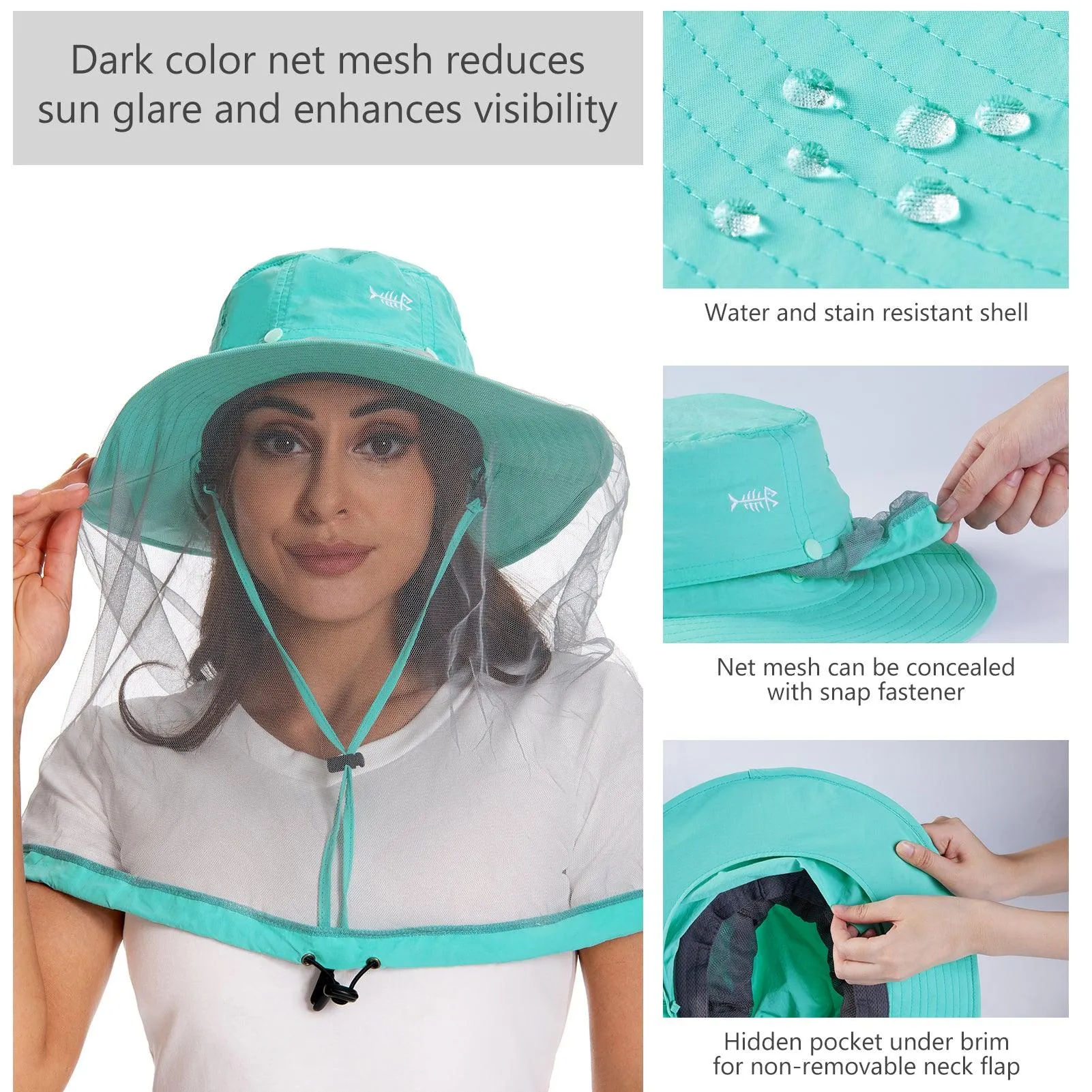 UPF 50  Mosquito Sun Hat with Neck Flap