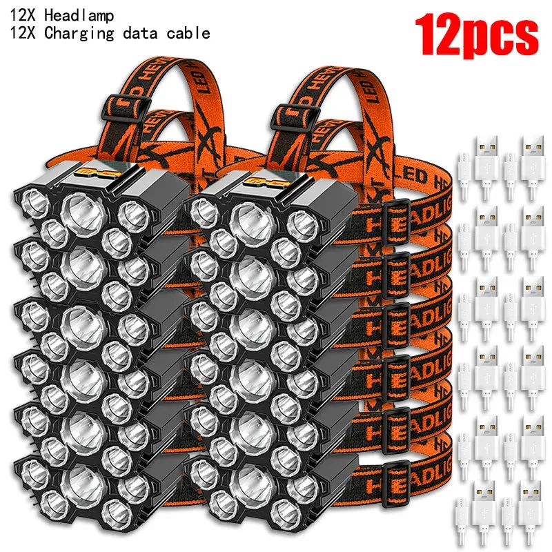 USB Rechargeable 5LED Headlamp High Power Head Flashlight 18650 Built-in battery Headlight LED Head Torch For Camping Fishing