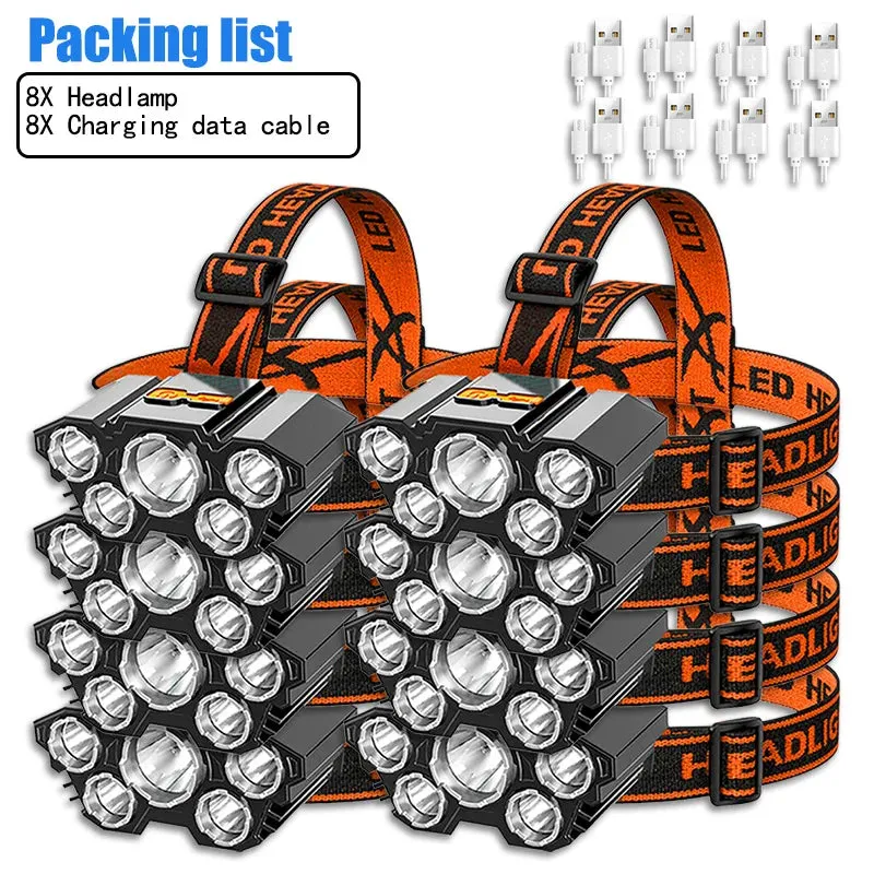 USB Rechargeable 5LED Headlamp High Power Head Flashlight 18650 Built-in battery Headlight LED Head Torch For Camping Fishing
