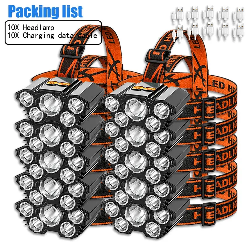 USB Rechargeable 5LED Headlamp High Power Head Flashlight 18650 Built-in battery Headlight LED Head Torch For Camping Fishing