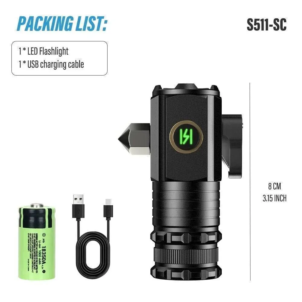 USB Rechargeable LED Flashlight With Magnet for Hiking Camping