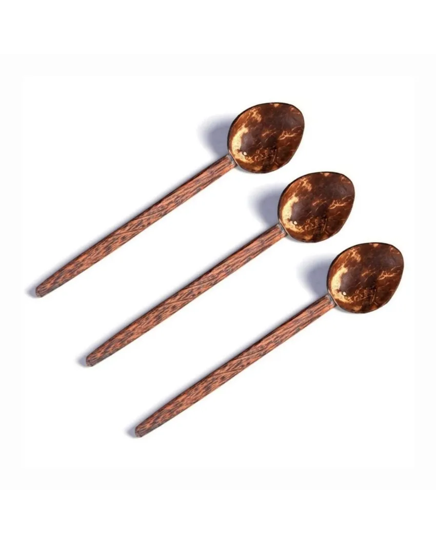 Versatile Brown Coconut Shell Cooking Spoons | Set of 3 Pcs | 13 x 2 x 2 inches