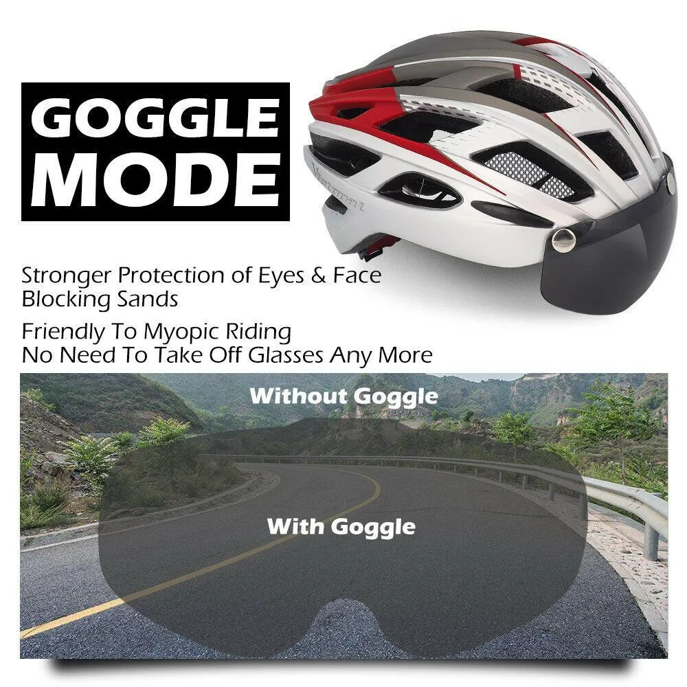 VICTGOAL Cycling Helmet for Men Magnetic Goggles Lens Sun Visor Rear LED Tail Light Bicycle Safety Scooter MTB Road Bike Helmets