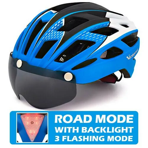 VICTGOAL Cycling Helmet for Men Magnetic Goggles Lens Sun Visor Rear LED Tail Light Bicycle Safety Scooter MTB Road Bike Helmets