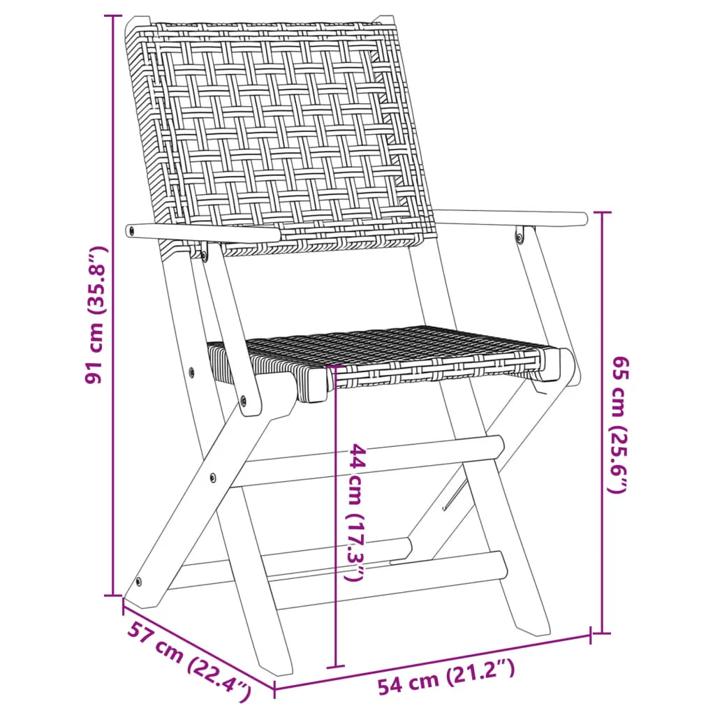 vidaXL Folding Garden Chairs 4 pcs Grey Poly Rattan and Solid Wood