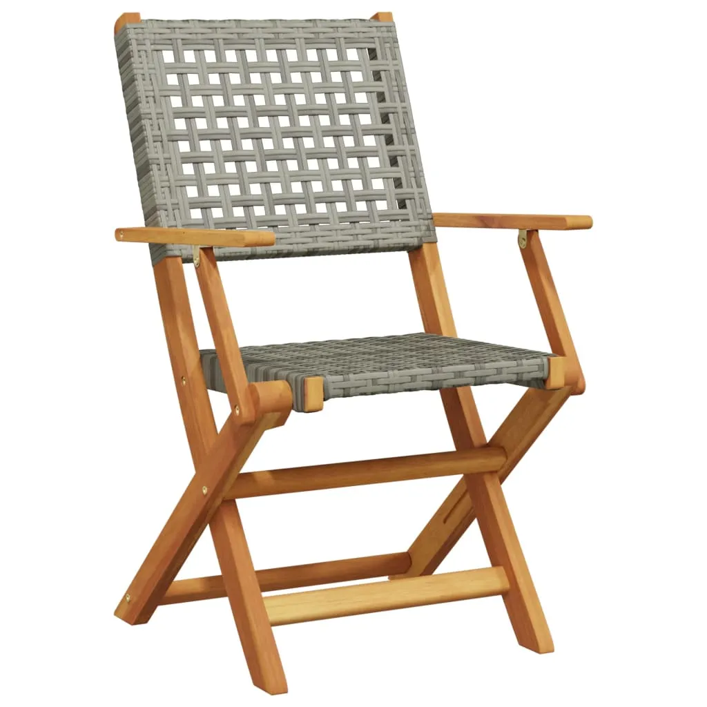 vidaXL Folding Garden Chairs 4 pcs Grey Poly Rattan and Solid Wood