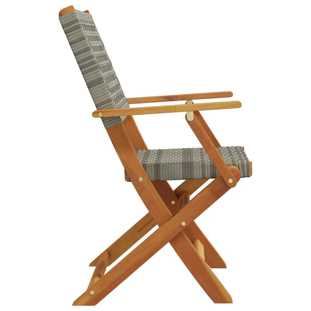 vidaXL Folding Garden Chairs 4 pcs Grey Poly Rattan and Solid Wood