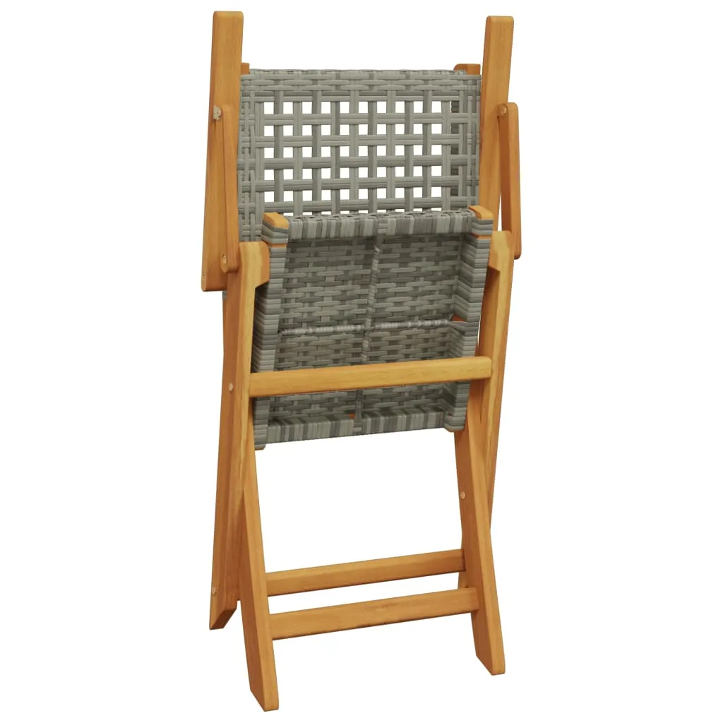 vidaXL Folding Garden Chairs 4 pcs Grey Poly Rattan and Solid Wood