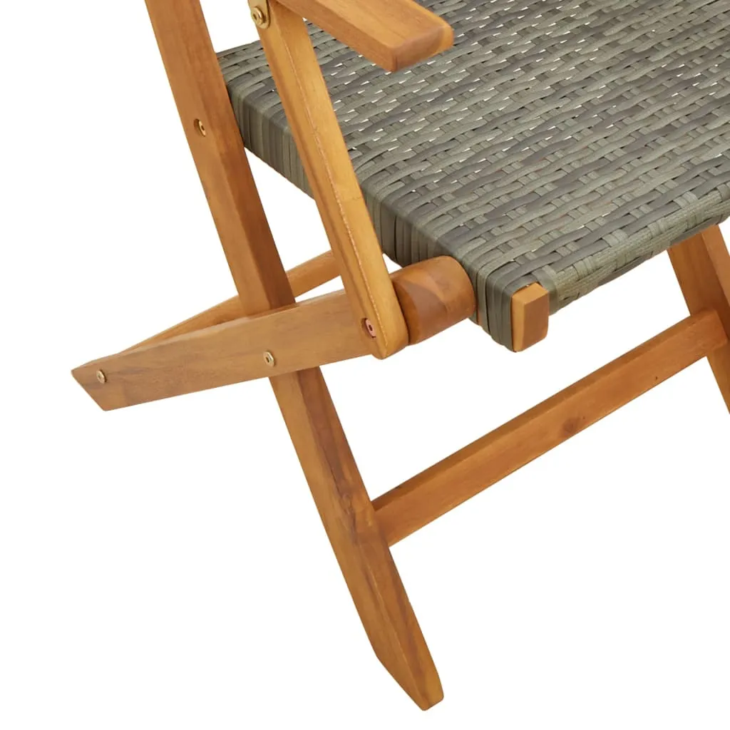 vidaXL Folding Garden Chairs 4 pcs Grey Poly Rattan and Solid Wood