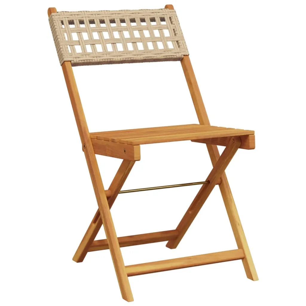 vidaXL Folding Garden Chairs 6 pcs Beige Poly Rattan and Solid Wood