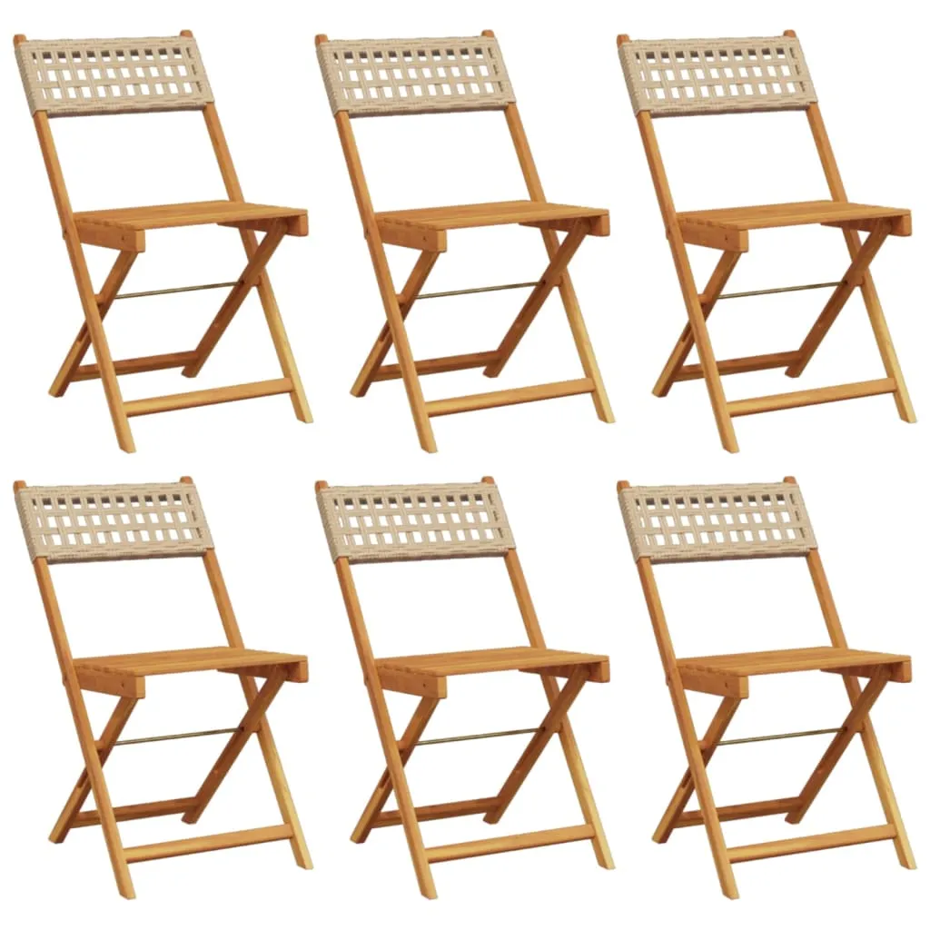 vidaXL Folding Garden Chairs 6 pcs Beige Poly Rattan and Solid Wood
