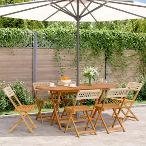 vidaXL Folding Garden Chairs 6 pcs Beige Poly Rattan and Solid Wood