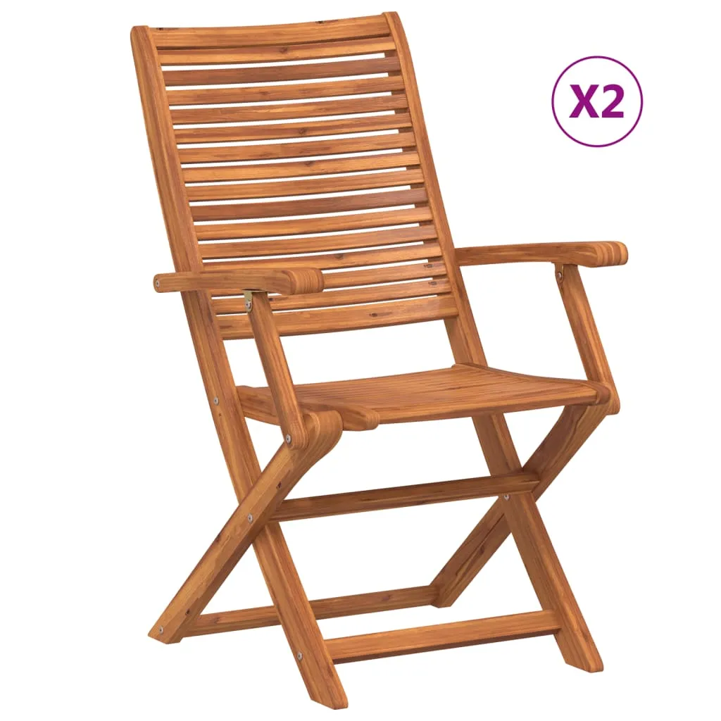 vidaXL Folding Garden Chairs with Armrest 2 pcs Solid Wood Acacia