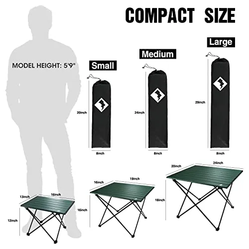 VILLEY Portable Camping Side Table, Ultralight Aluminum Folding Beach Table with Carry Bag for Outdoor Cooking, Picnic, Camp, Boat, Travel - Green