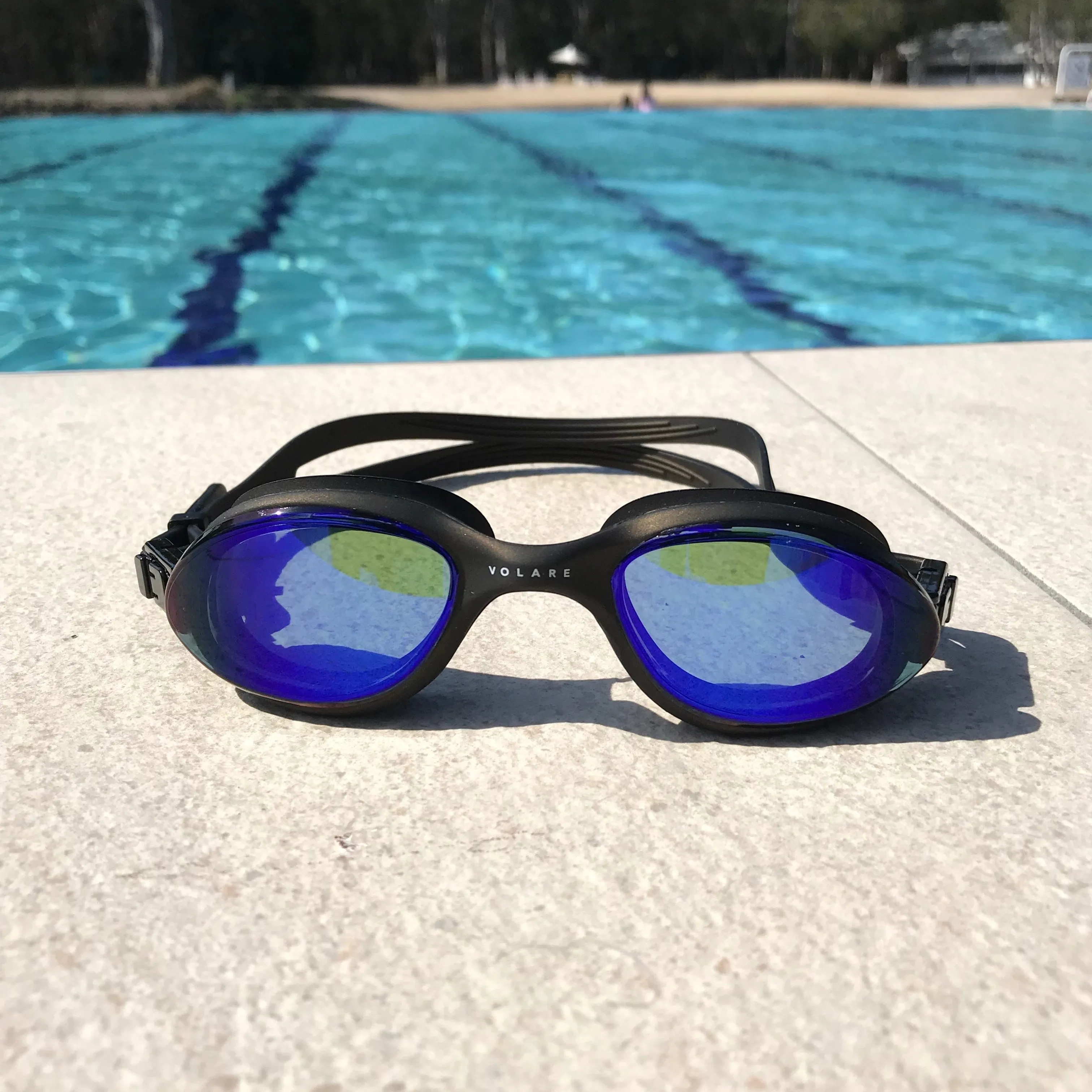 Volare Noosa Swim Goggles Black Blue Mirror Lens