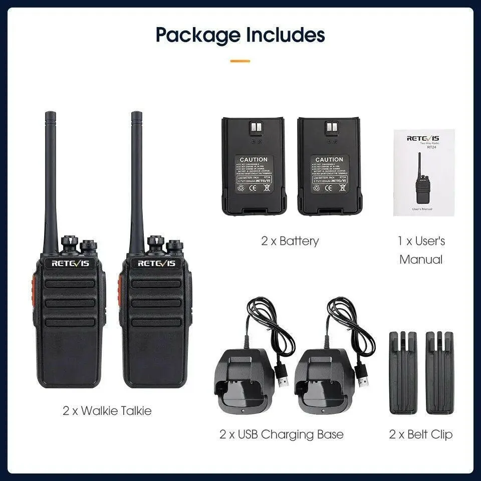 Walkie Talkie 2 Pcs Retevis RT24 PMR 446 Rechargeable Professional Talkie Walkie Long Range Two-Way Radio Communicator FRS
