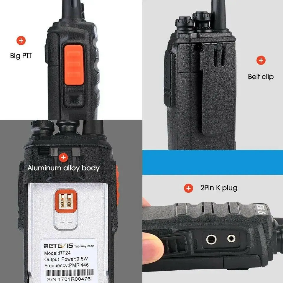 Walkie Talkie 2 Pcs Retevis RT24 PMR 446 Rechargeable Professional Talkie Walkie Long Range Two-Way Radio Communicator FRS