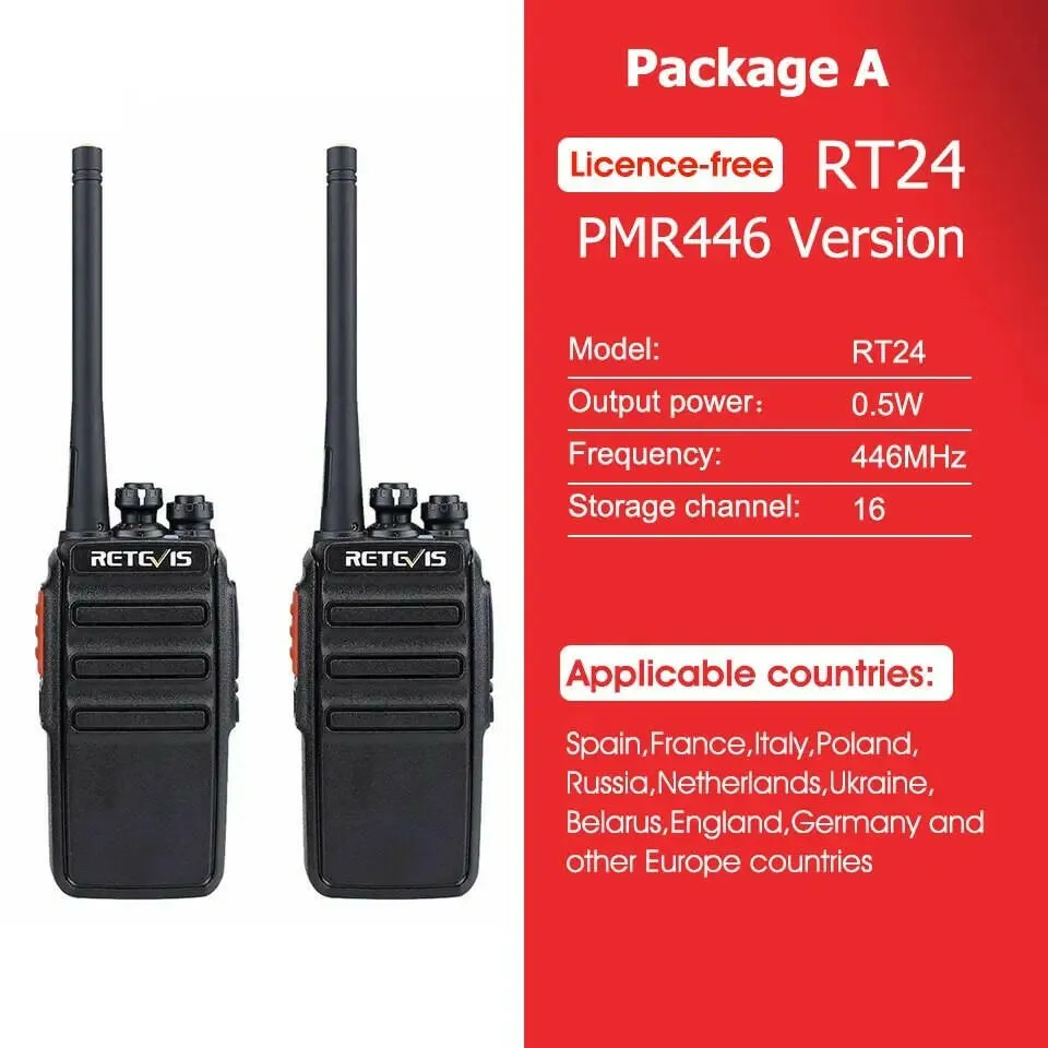 Walkie Talkie 2 Pcs Retevis RT24 PMR 446 Rechargeable Professional Talkie Walkie Long Range Two-Way Radio Communicator FRS