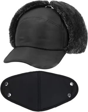 Warm Hats for Men Winter, Windproof Trapper Hat with Ear Flaps  Mask, Warm Men's Winter Hat for Skiing Fishing Camping Cold Weather Black