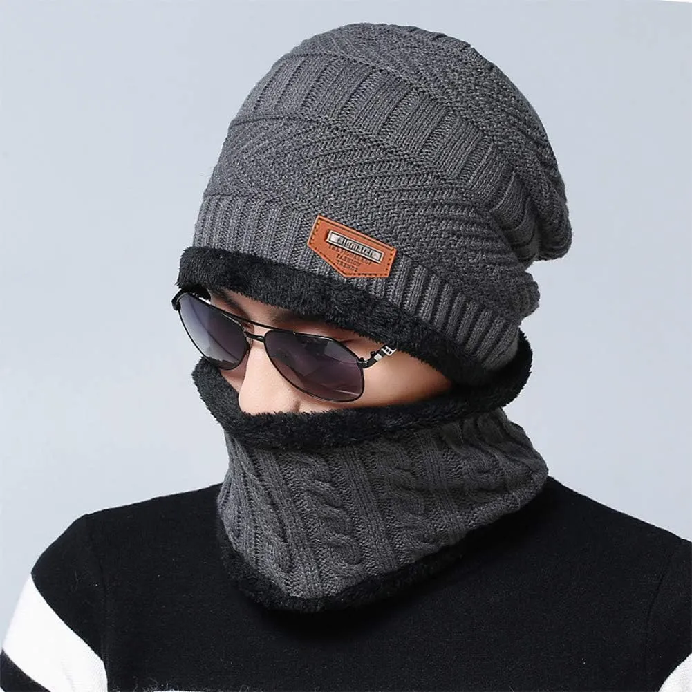 Warm Winter Beanie Hat & Scarf Set Stylish Knit Skull Cap for Men Women