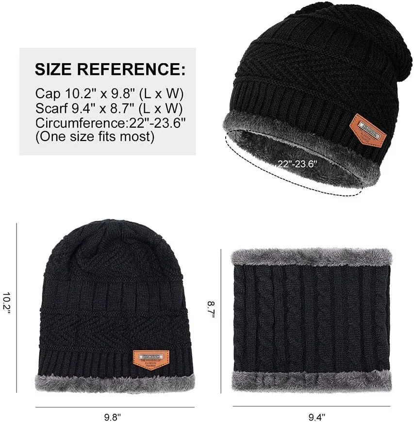 Warm Winter Beanie Hat & Scarf Set Stylish Knit Skull Cap for Men Women