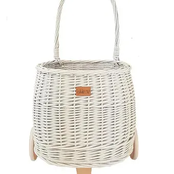 WIKLIBOX Rattan Pully Toy Basket - White Color - Wicker Luggy Toy Storage