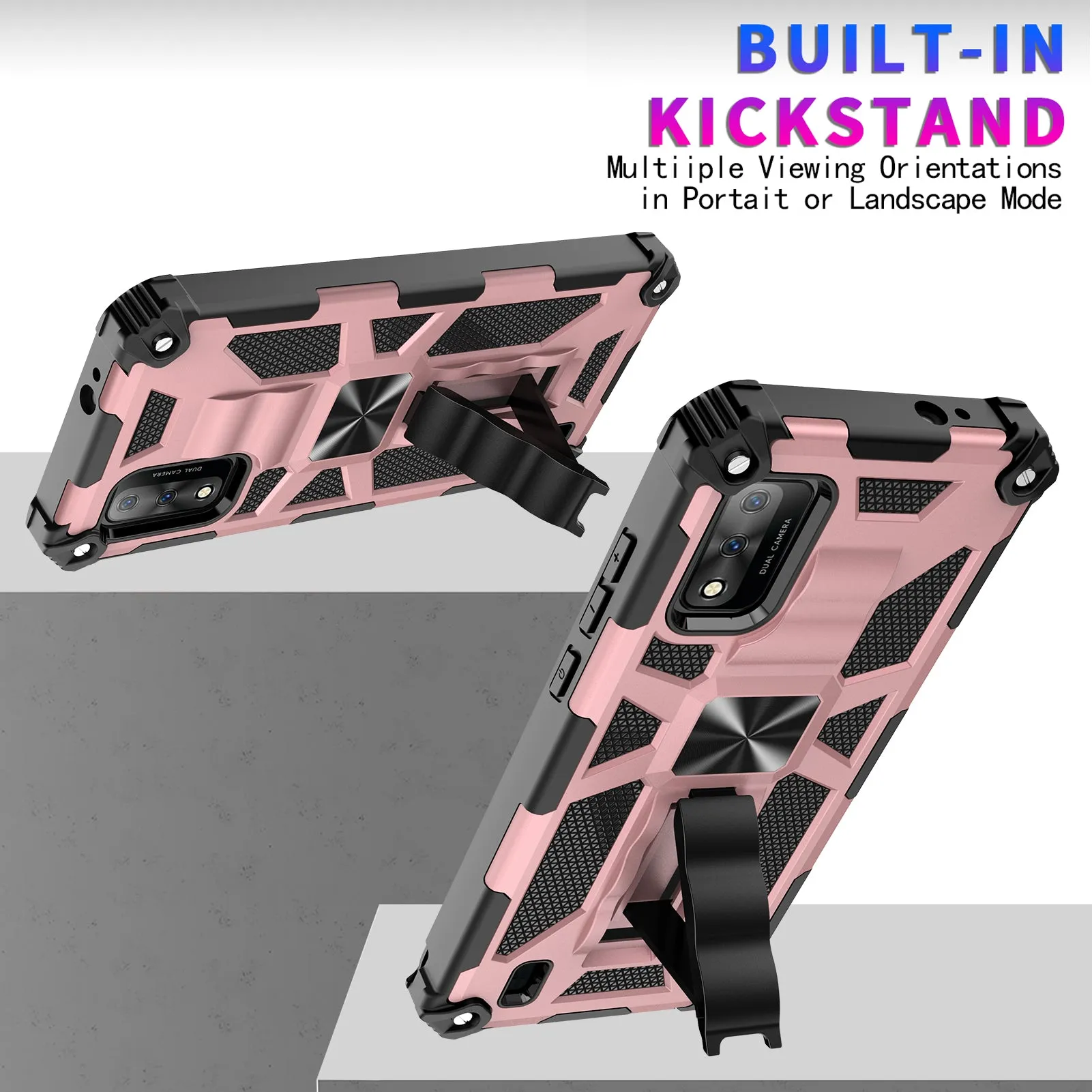 Wiko Ride 3 Case [Military Grade] Ring Car Mount Kickstand w/[Tempered Glass] Hybrid Hard PC Soft TPU Shockproof Protective Case - Rose Gold