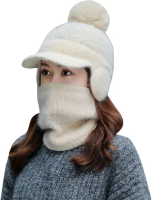 Winter Balaclav for Women, Women's Knitted Hat in Autumn and Winter, 3 in 1 Cold Resistan Hat Snow Hat Mas