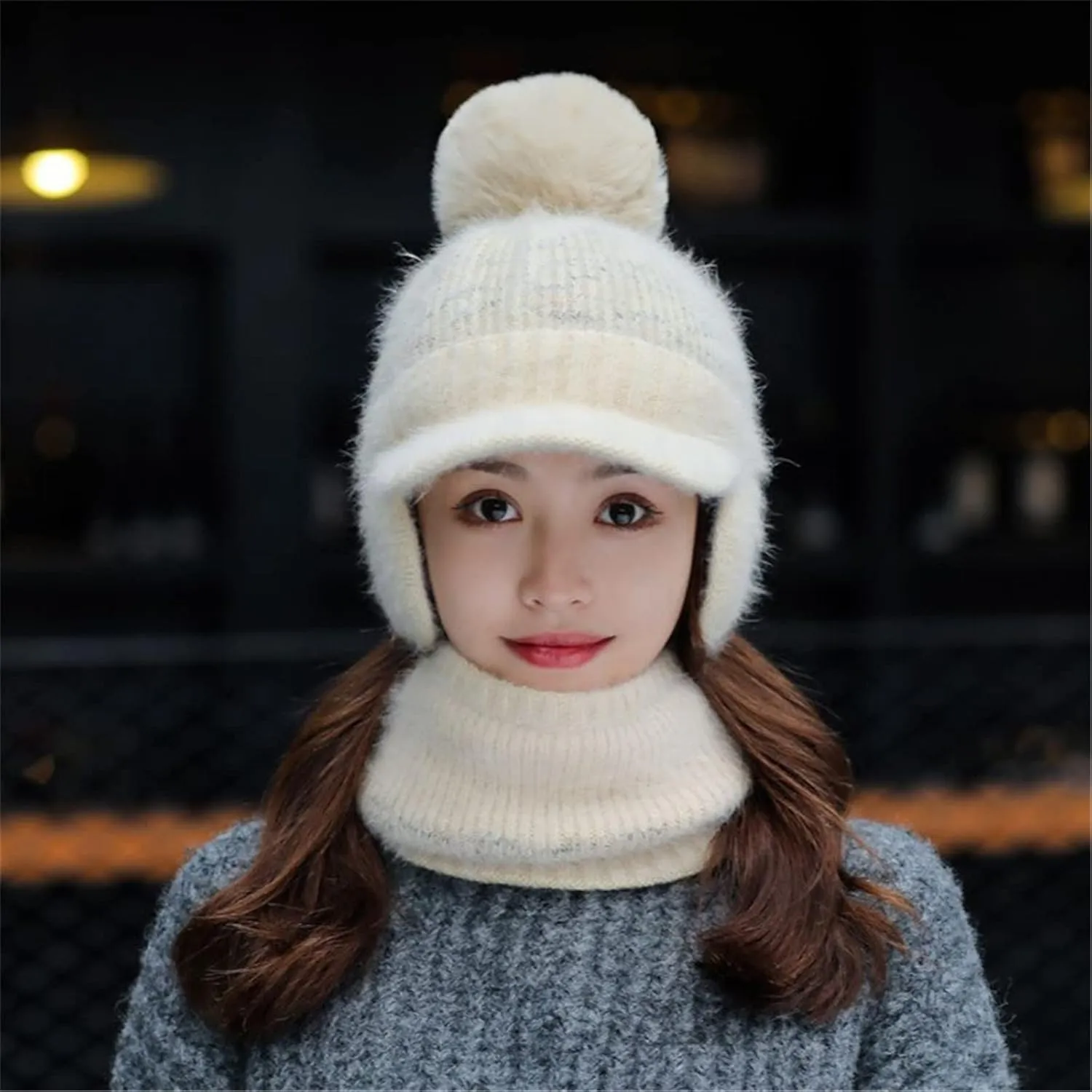 Winter Balaclav for Women, Women's Knitted Hat in Autumn and Winter, 3 in 1 Cold Resistan Hat Snow Hat Mas