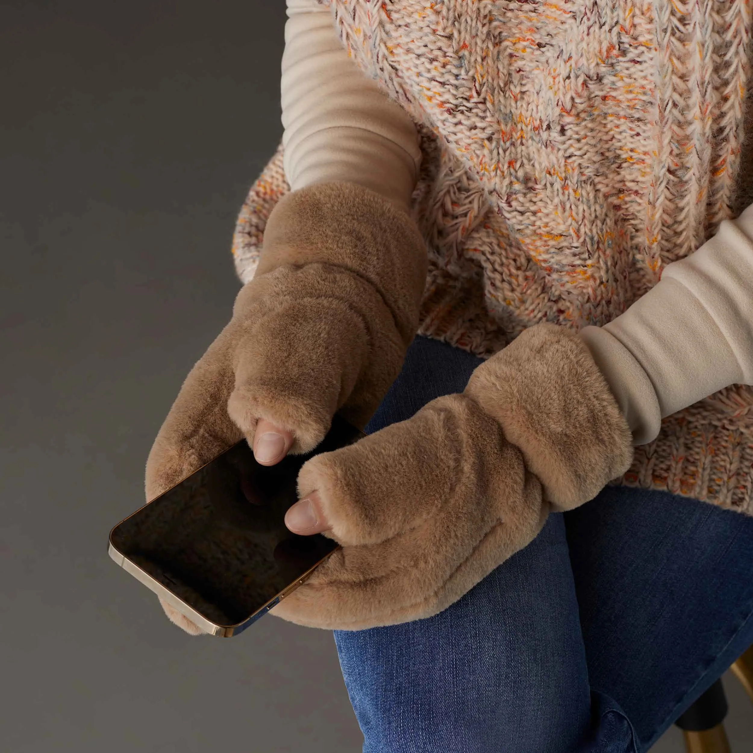 Winter Plush Thumb Free Touchscreen Mittens - Black - Final Sale
