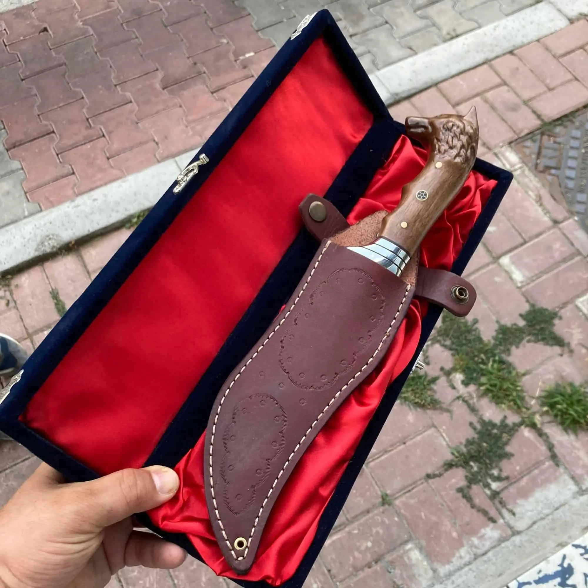 Wolf Head Handmade Hunting And Camping Straight Knife