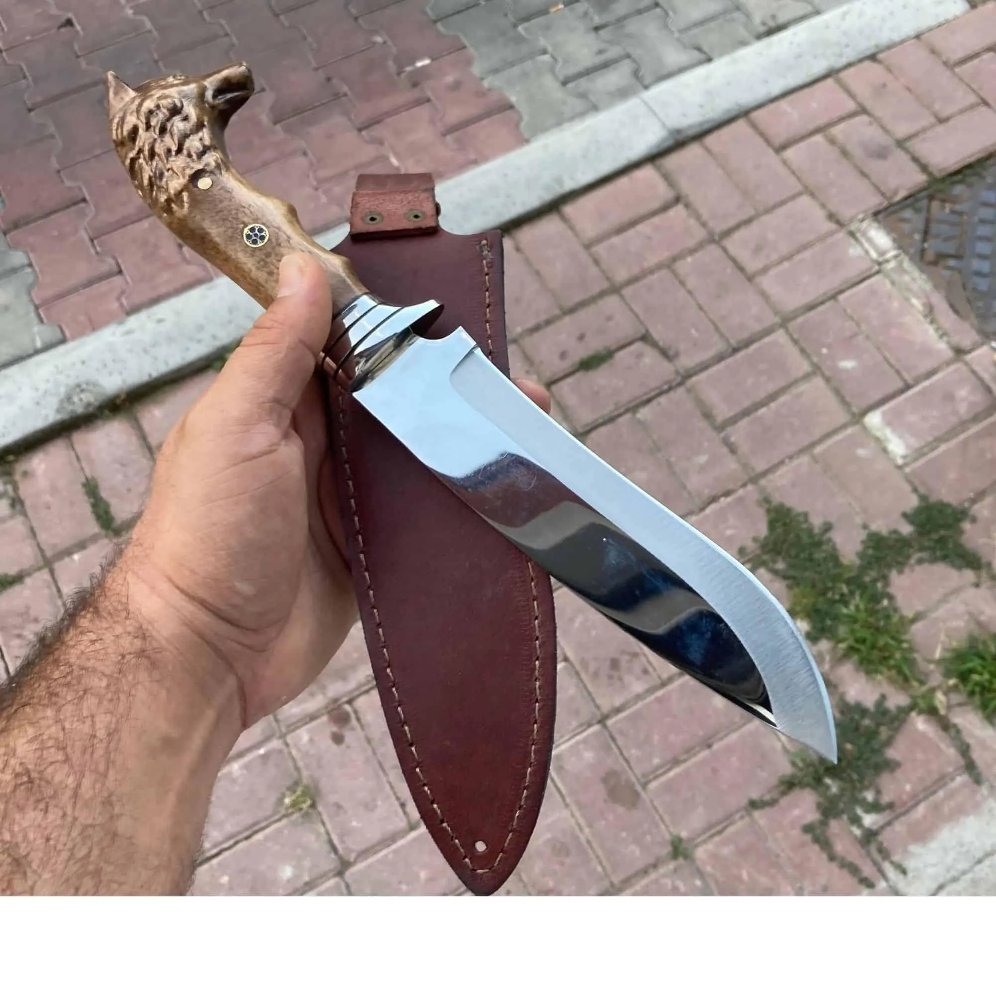 Wolf Head Handmade Hunting And Camping Straight Knife
