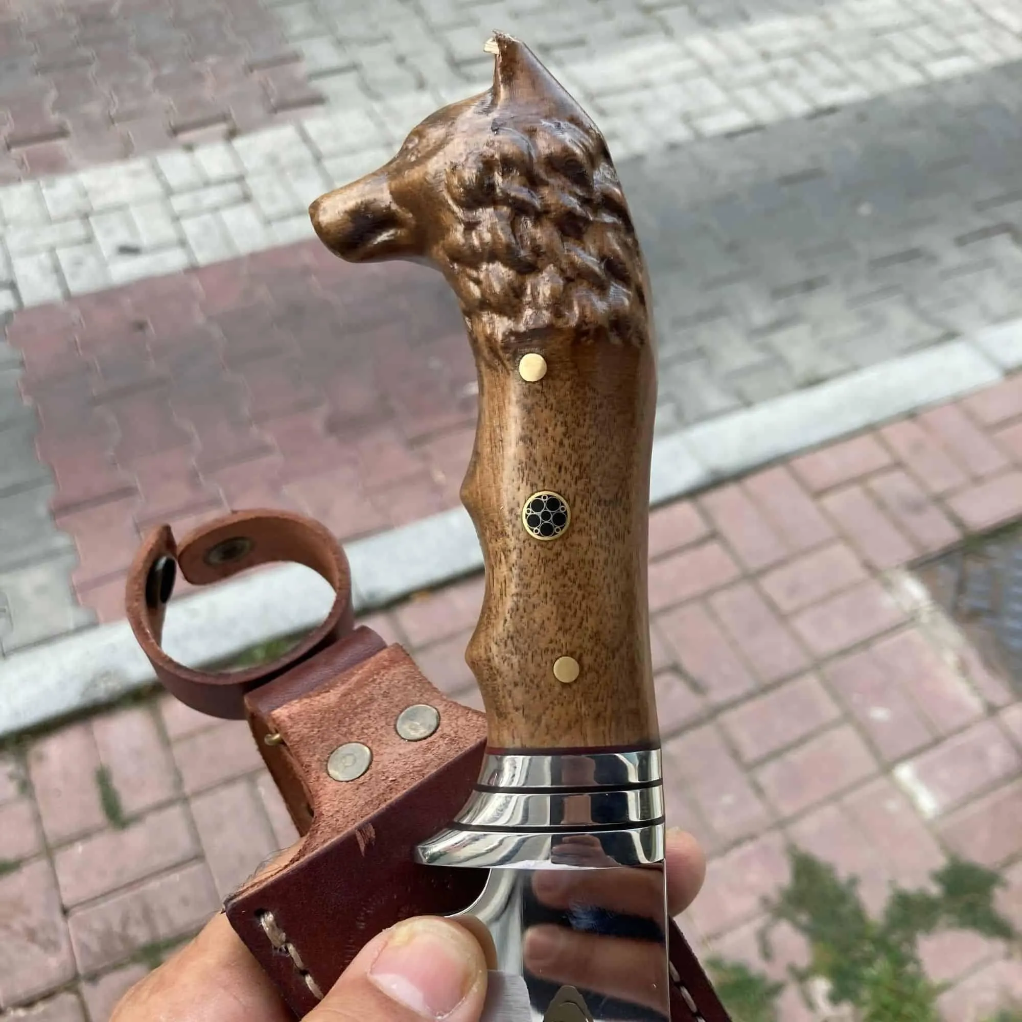 Wolf Head Handmade Hunting And Camping Straight Knife