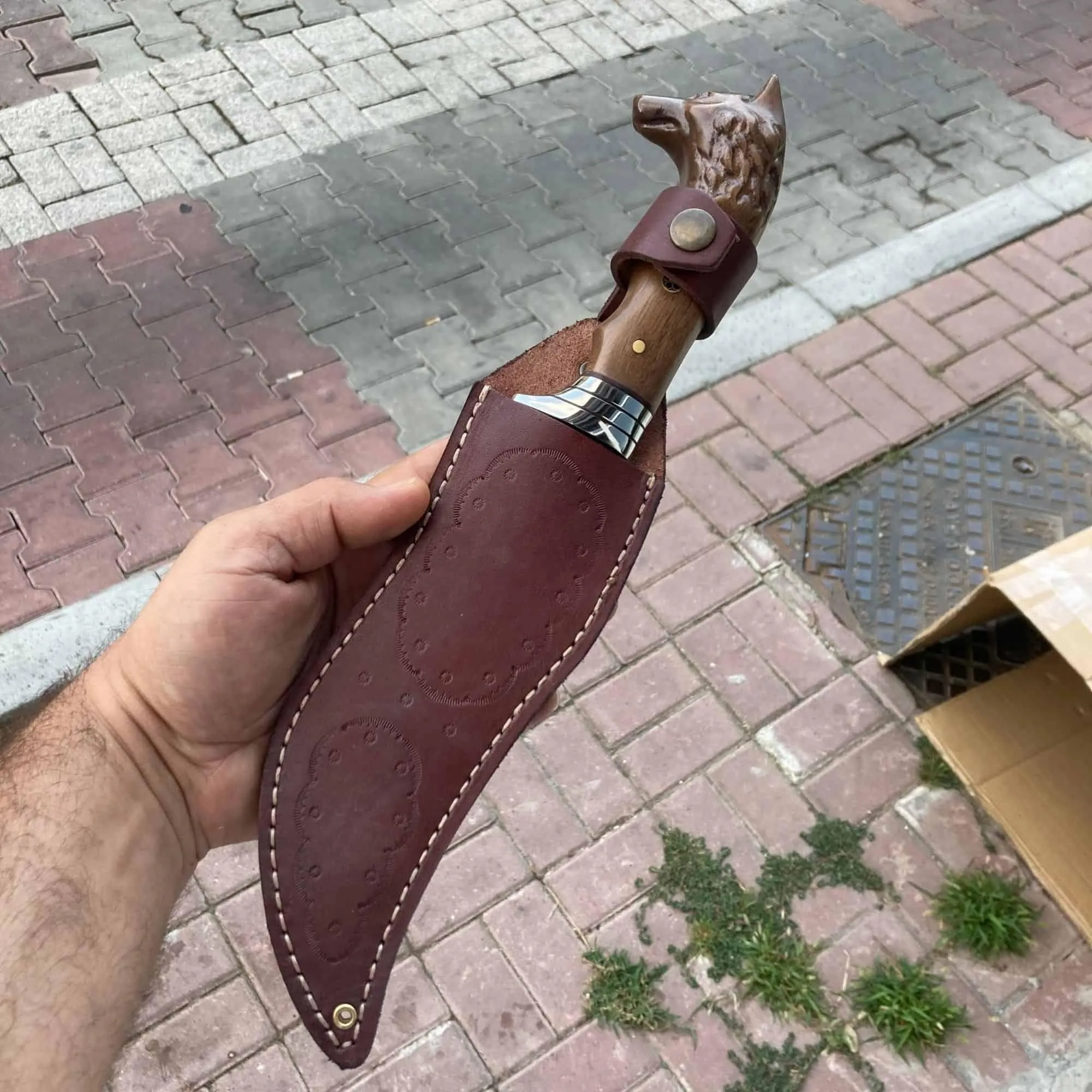 Wolf Head Handmade Hunting And Camping Straight Knife