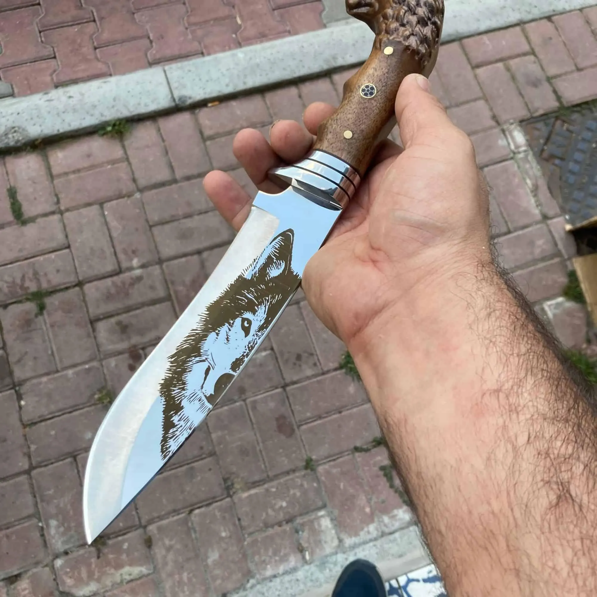 Wolf Head Handmade Hunting And Camping Straight Knife