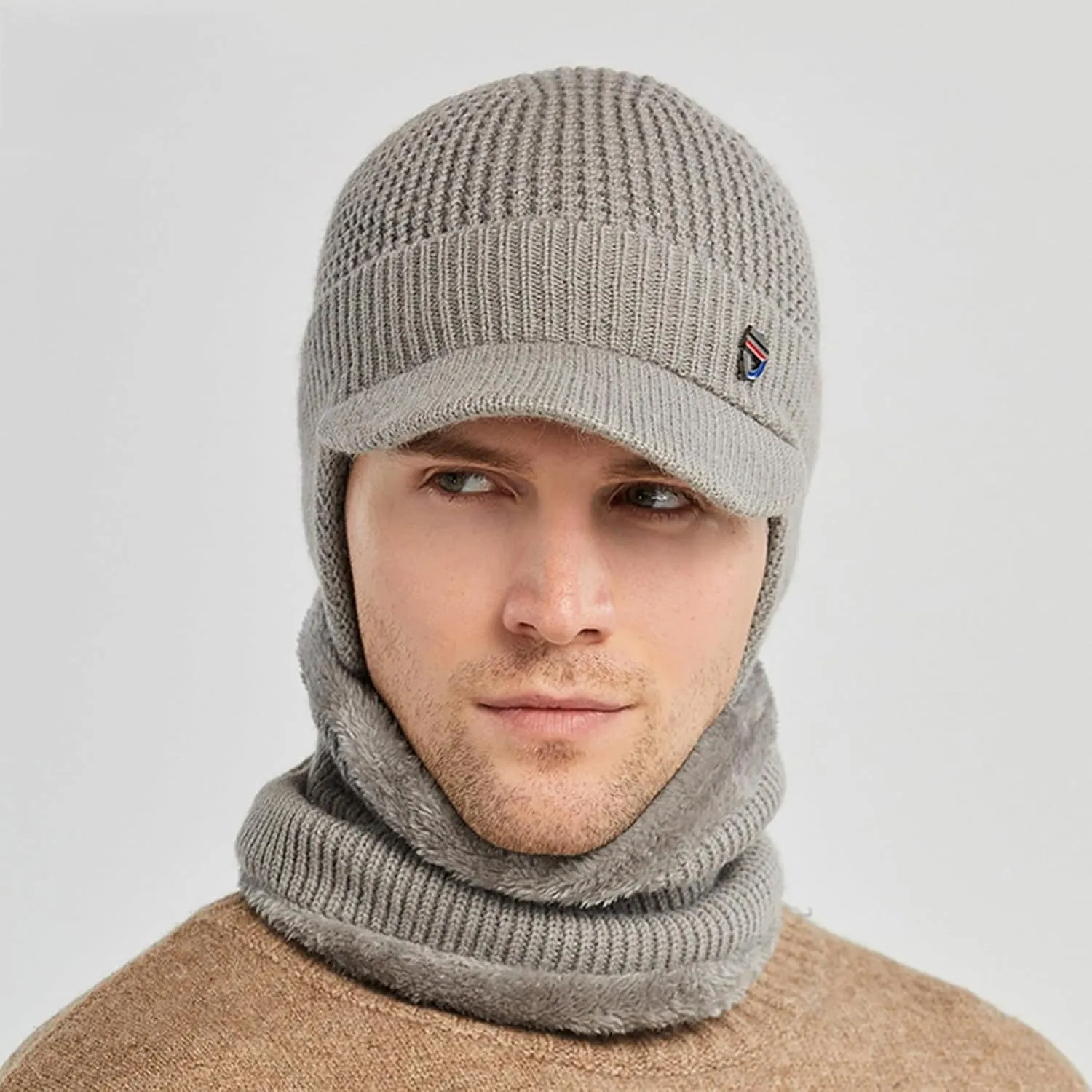 Women Knitted Hat in Autumn Winter 3 in 1 Cold Resistan Hat Wind-Resistan Scarf Hat Face Mas Hooded Scarf
