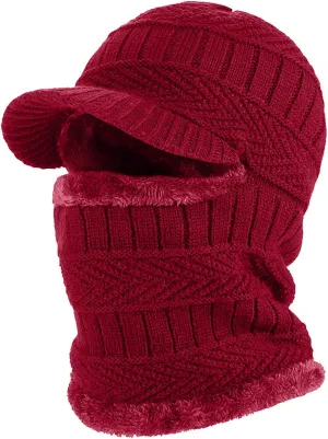 Women One Piece Slouchy Fleece Beanie Hats Scarf Mask Warm Winter Knitted Hat Thick Skull Ski Cap Mask Set Cap Mask Set