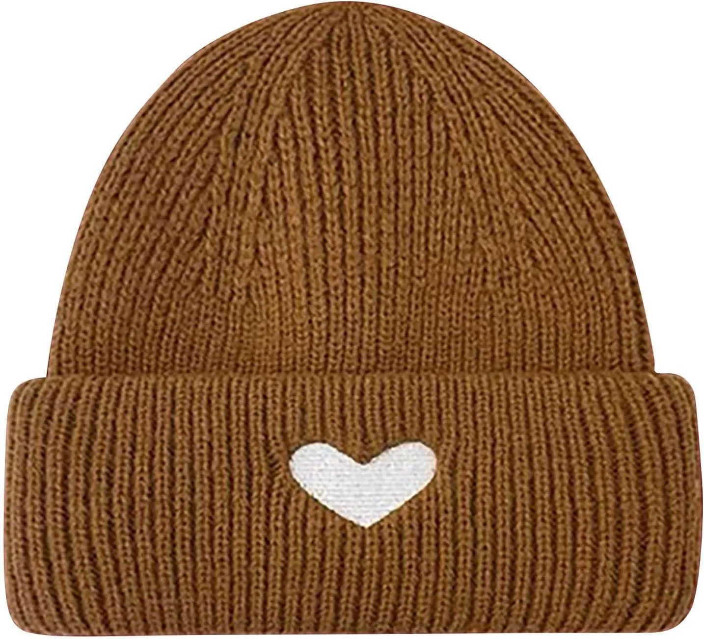 Womens Beanie Hat, Men Winter Ski Hat, Warm Cuffed Beanies, Heart Embroidery Soft Slouchy Knitted Skull Cap Unisex