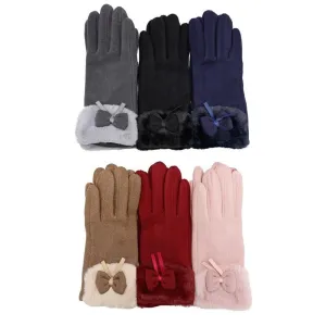 Women's Bow Decor Gloves Faux Fur Cuffed Touchscreen Fingertip Fleece Winter