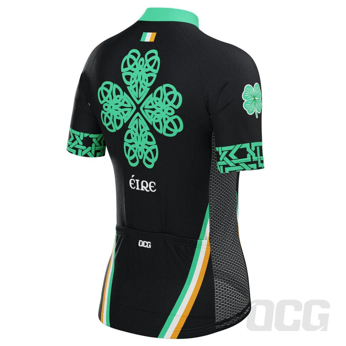 Women's Ireland Eire Shamrock National Flag Short Sleeve Cycling Jersey