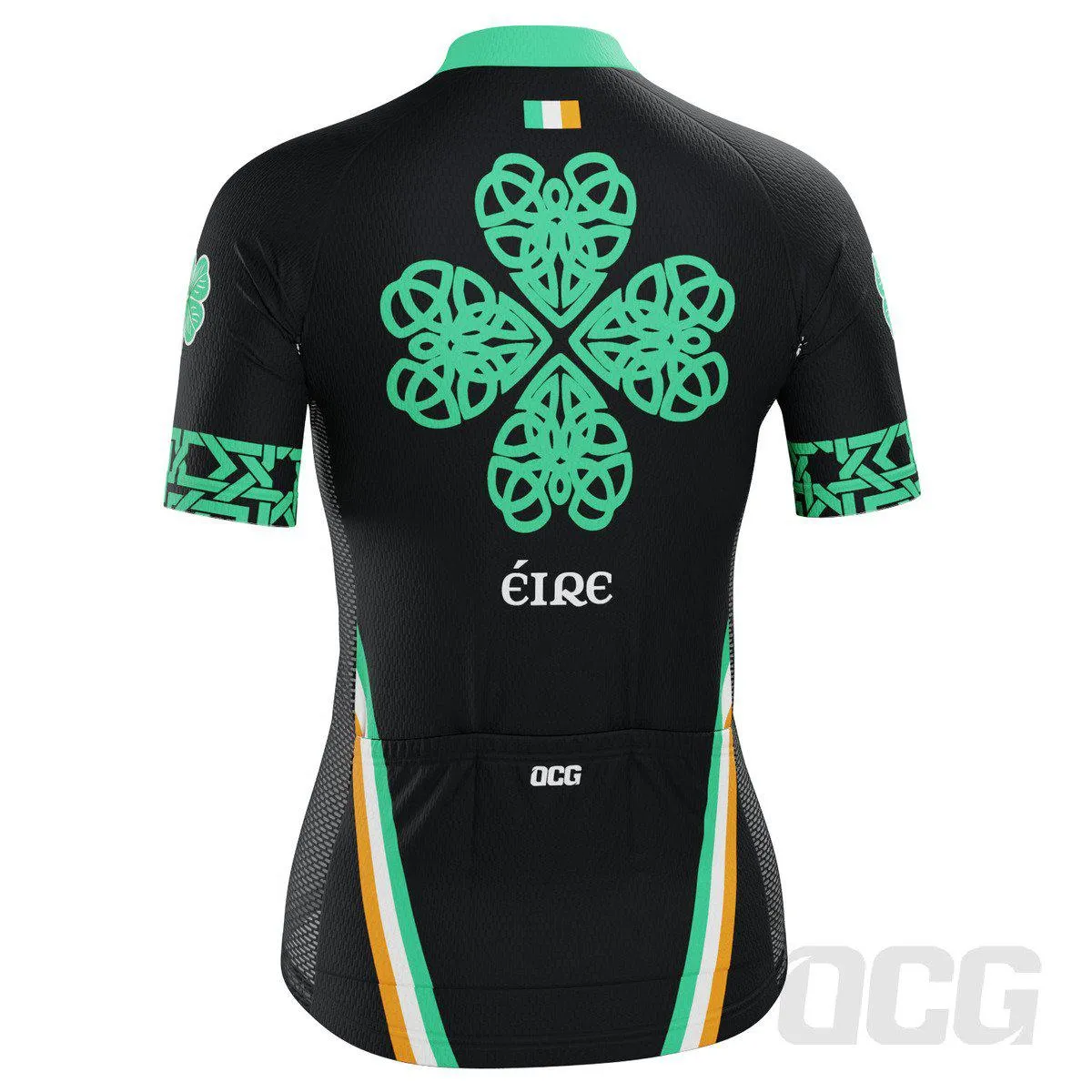 Women's Ireland Eire Shamrock National Flag Short Sleeve Cycling Jersey