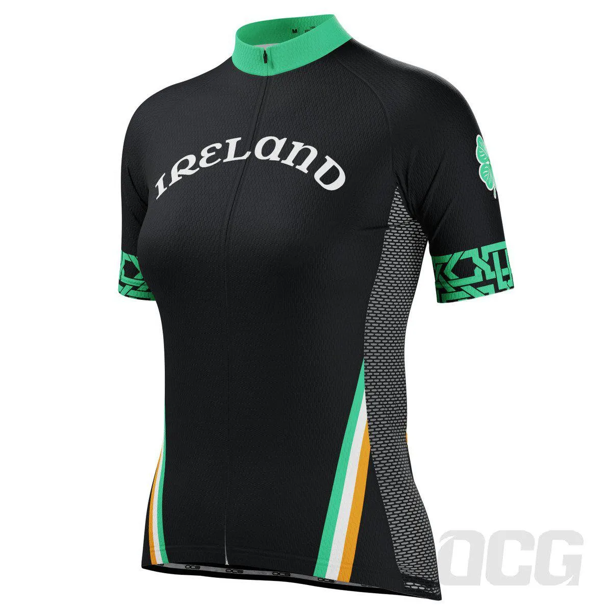 Women's Ireland Eire Shamrock National Flag Short Sleeve Cycling Jersey