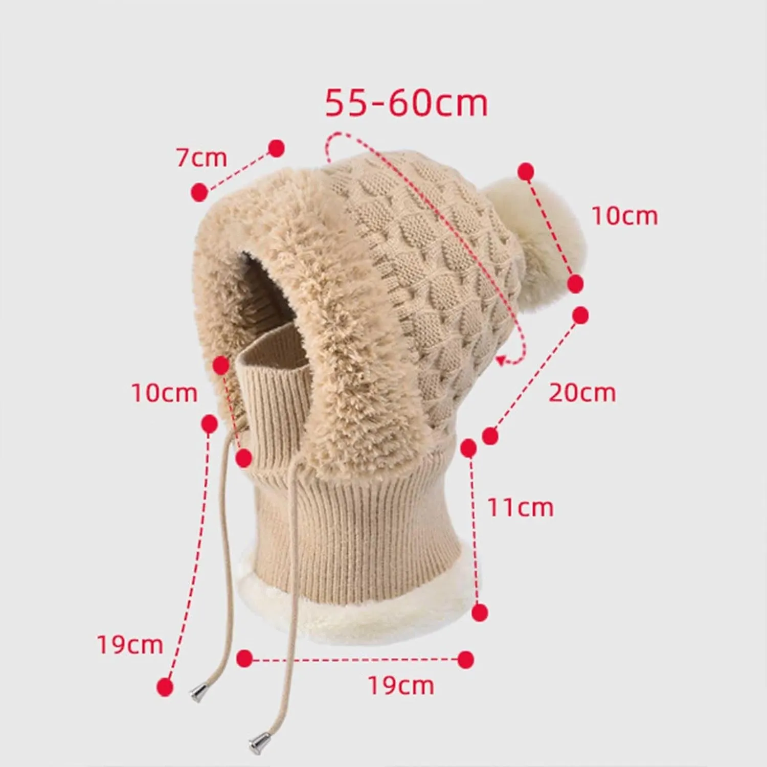 Women's Knitted Hat in Autumn and Winter, 3 in 1 Cold Resistan Hat One-Piece Warm Hat Outdoor Sport Knitted Cap