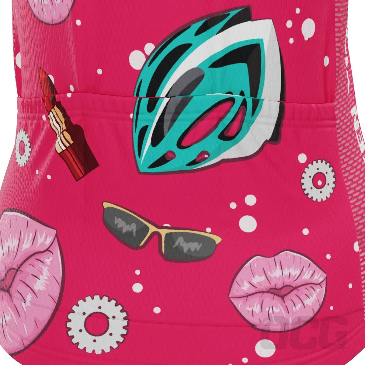 Women's Lipstick and Gears Short Sleeve Cycling Jersey